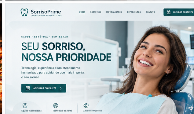 Imagem do site Sorriso Prime, com destaque para agendamento odontológico